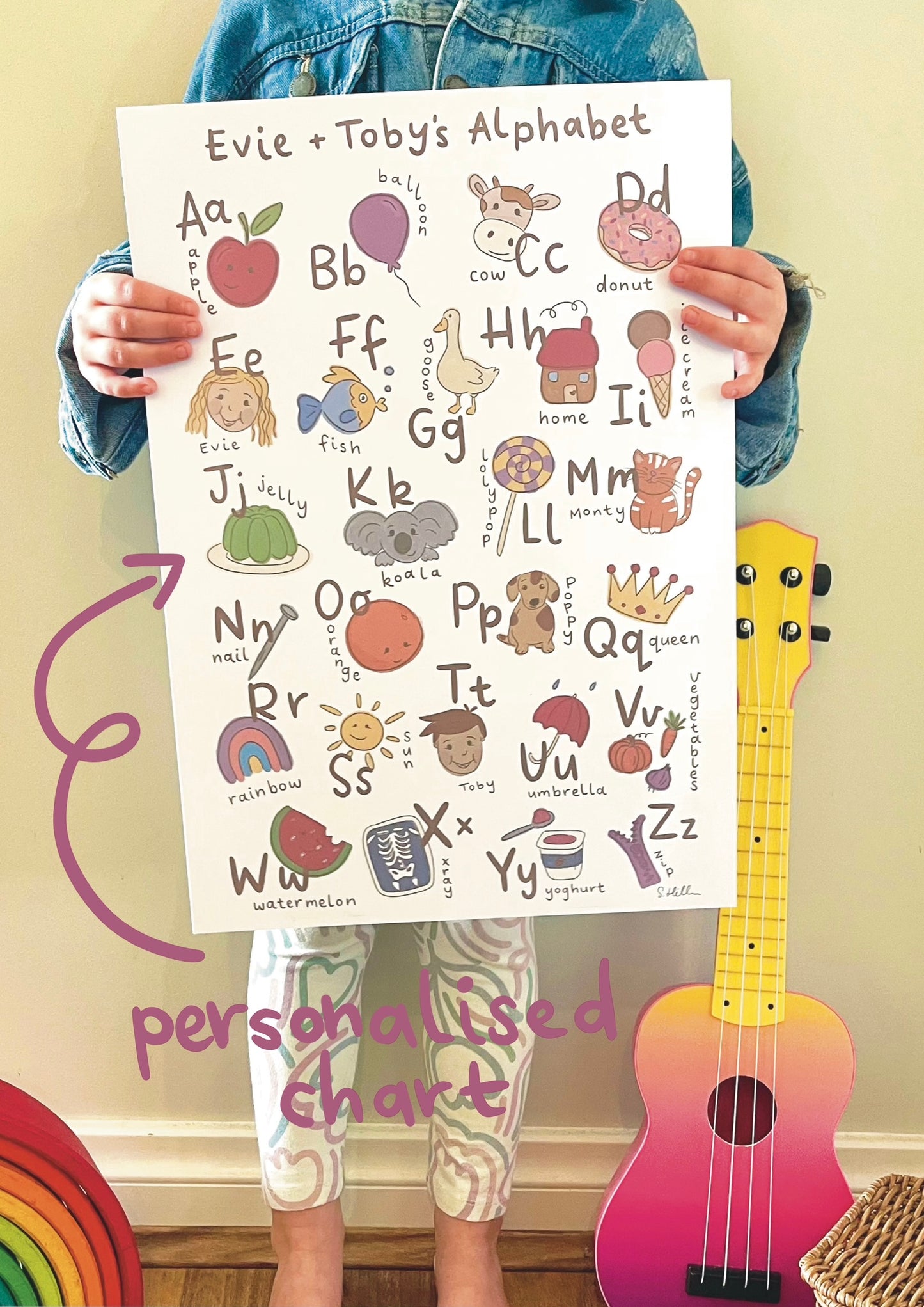 Fun style - Personalised Alphabet chart ( size A3)