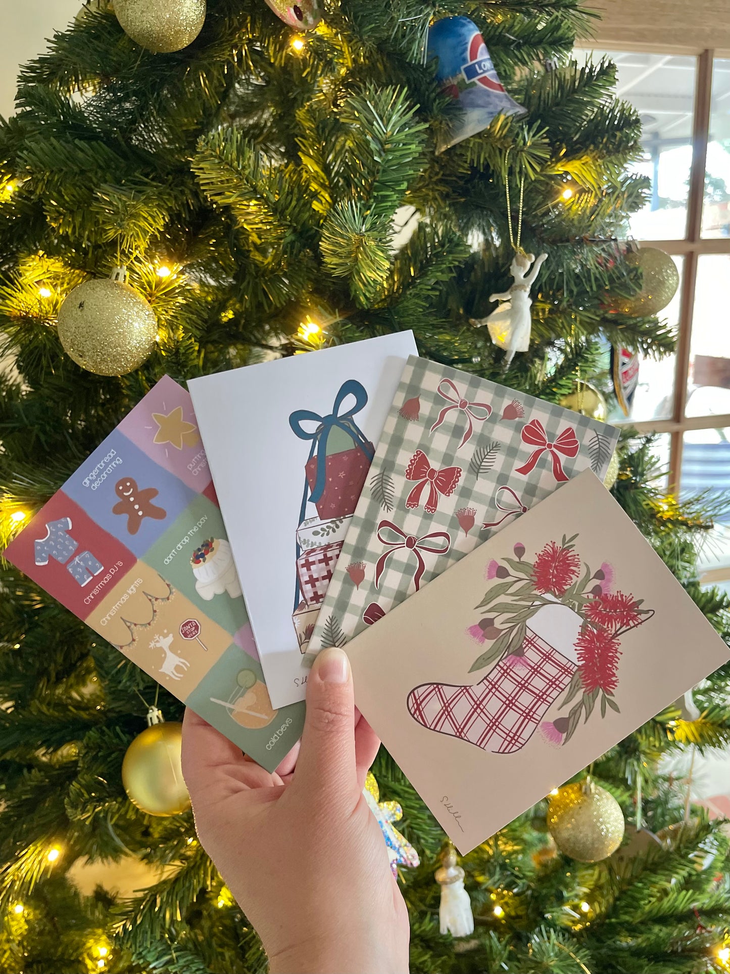 Boutique hand illustrated Christmas cards set (pack of 4 with linen envelopes)