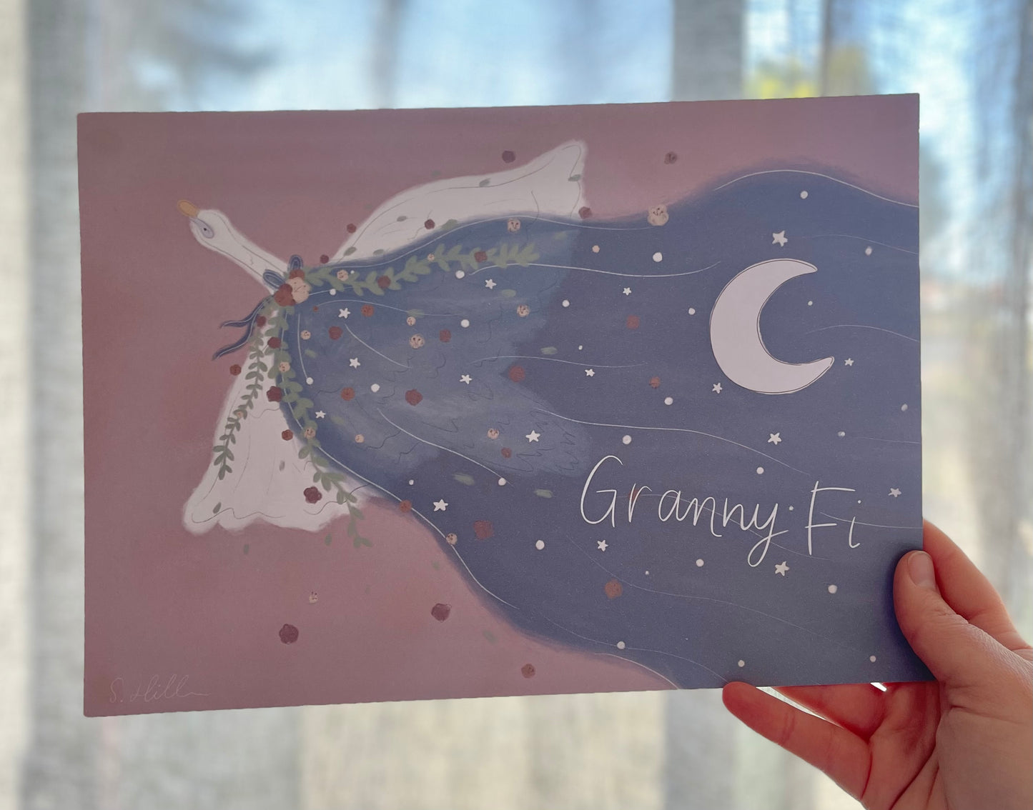 Swan sunset - personalised illustration