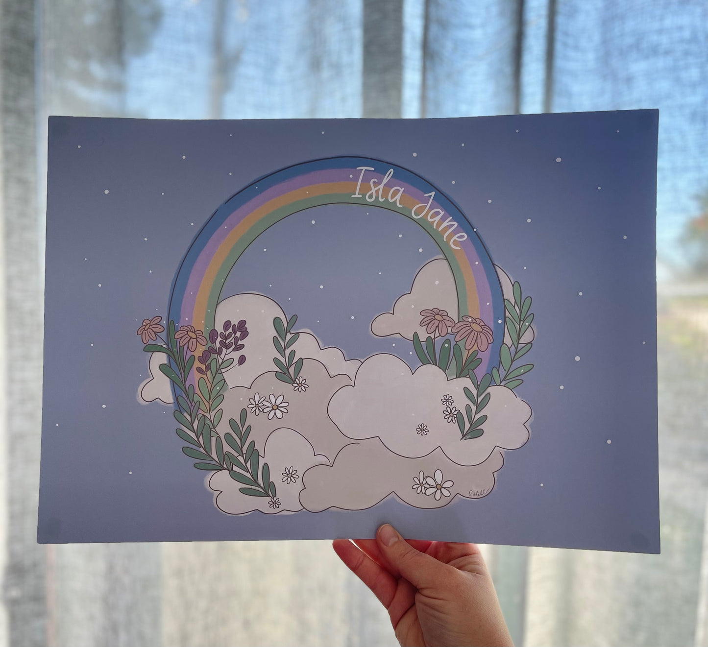 Rainbow skies - personalised illustration