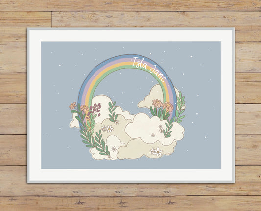 Rainbow skies - personalised illustration